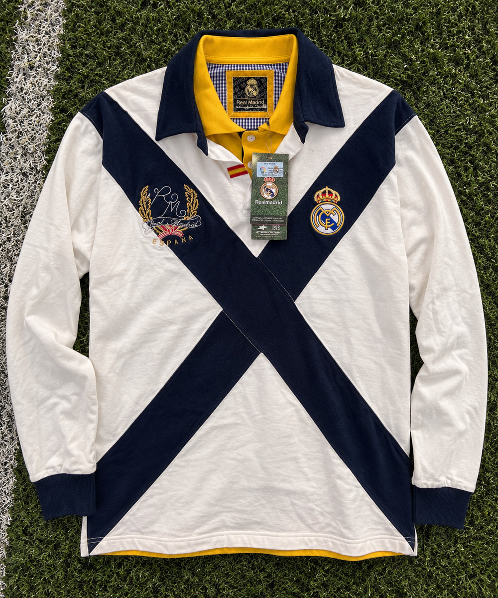 Real Madrid Vintage Official Club Rugby Polo Shirt Sz L #72 NWT Spain Rare